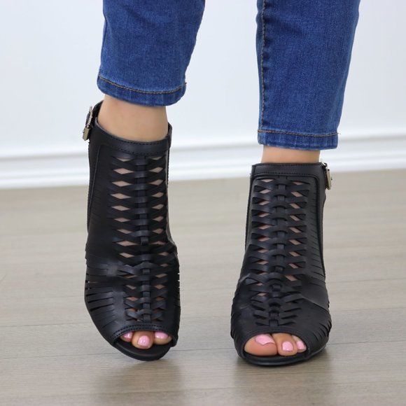 Black Open High Heel Ankle Booties - Picture 6 of 8